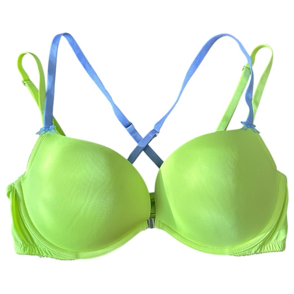 Victoria's Secret lime Green and Blue Dream Angels padded Demi Bra size 36C
